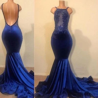 Backless Mermaid Navy Formal prom Gown   cg8664