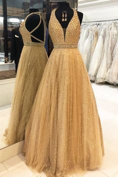 sparkle v-neck gold prom evening dresses with cross back  cg8673