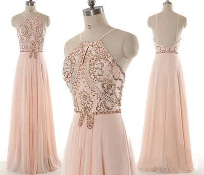 blush pink prom dress, long prom dress, beaded prom dress, chiffon prom dress, cheap evening dress  cg8727