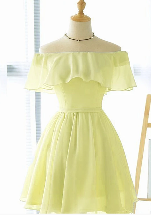 Cute Light Yellow Chiffon Short Party Dress, Short Bridesmaid homecoming Dress  cg8764