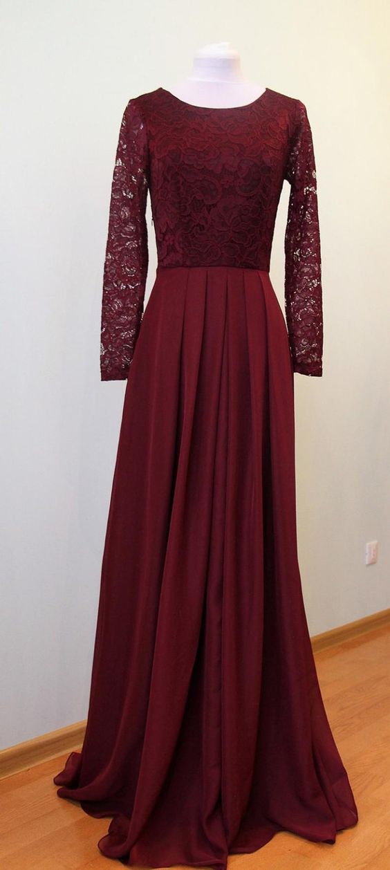 Long burgundy lace dress for bridesmaids Burgundy prom bridesmaid dress  cg8891