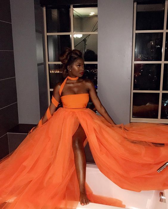 Orange Tulle Prom Dress  cg8892