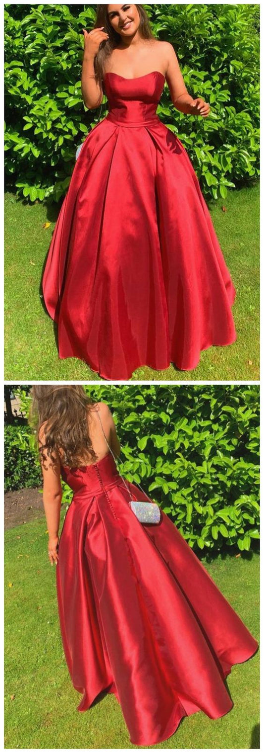 Simple Strapless Red Satin Long Prom Dress wiht Empire  cg8929