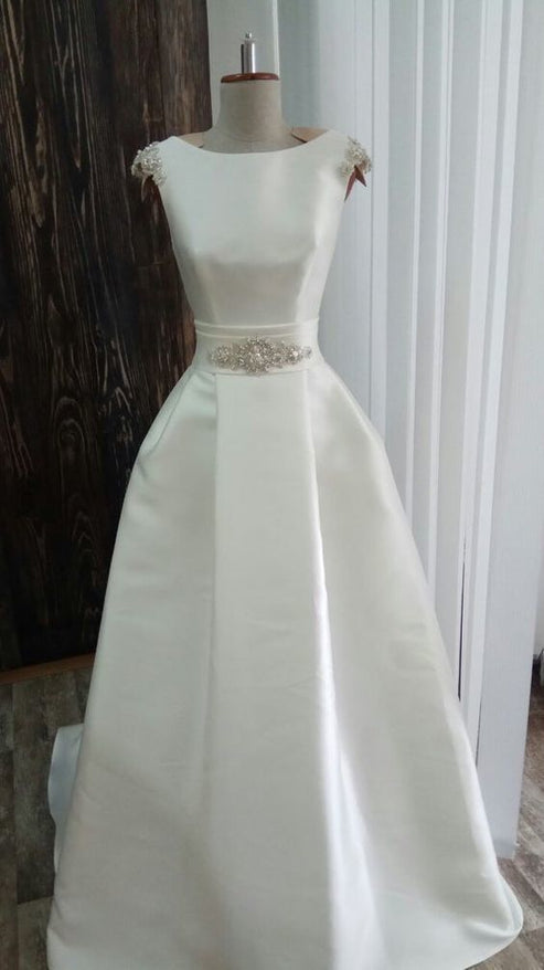 Open Back Wedding Dress embroidered simple modern satin prom dress sex ...
