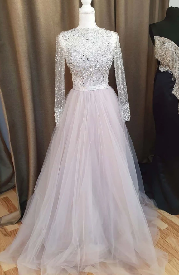 GRAY TULLE SEQUIN LONG PROM DRESS GRAY TULLE SEQUIN EVENING DRESS  cg8969