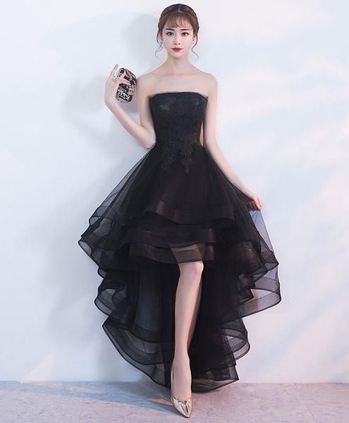 Black tulle lace short dress, black tulle homecoming dress cg900