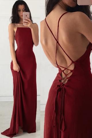 Spaghetti Straps Burgundy Sleeveless Formal Gown,Cheap Long Evening prom Dresses cg906