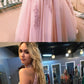 Two Piece High Neck Open Back Long Coral Prom Dress with Appliques cg908