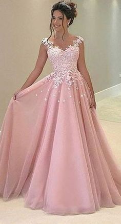 A-Line Pink Appliques Prom Dress, Long Prom Dress, Charming Prom Dress, Chiffon Evening Dress cg909