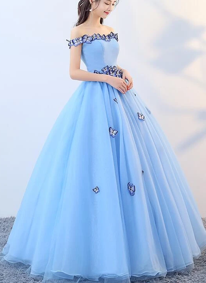 Beautiful Blue Off Shoulder Long Party prom Dress, Sweet 16 Dresses  cg9102