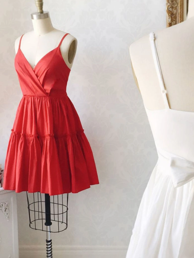 Simple satin red short dress red cocktail dress  Homecoming Dresses cg9104
