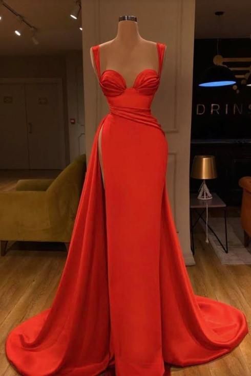 Sexy Red Thigh-high Slit Prom Dress  cg9188
