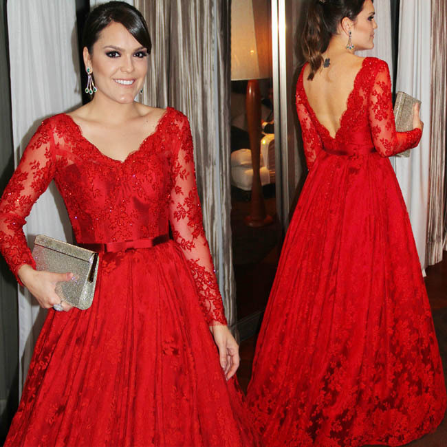 Red Long Sleeve Prom Dress, Handmade Prom Dress,Long Prom Dresses    cg9310