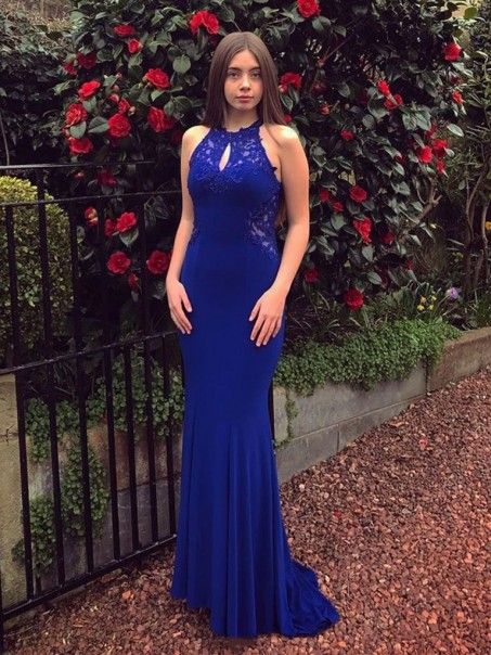 Mermaid Long Lace Royal Blue Prom Dresses Formal Evening Gowns  cg9378