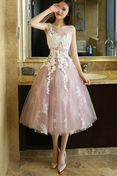 pink short lace prom dress. evening dress, formal dress  cg9388