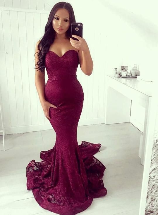 Sweetheart Neck Long Mermaid Lace Evening Dress, Lace Prom Dress   cg9389