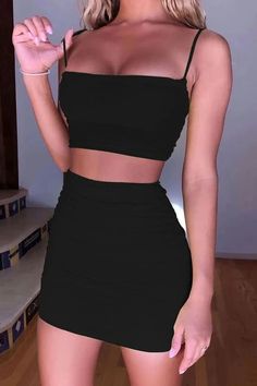 Black Bodycon Sexy Spaghetti Straps Two Piece Homecoming Dress  cg9393