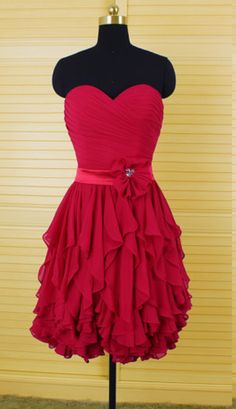 Stylish Red Ruffles Chiffon Short Homecoming Dress  cg9396