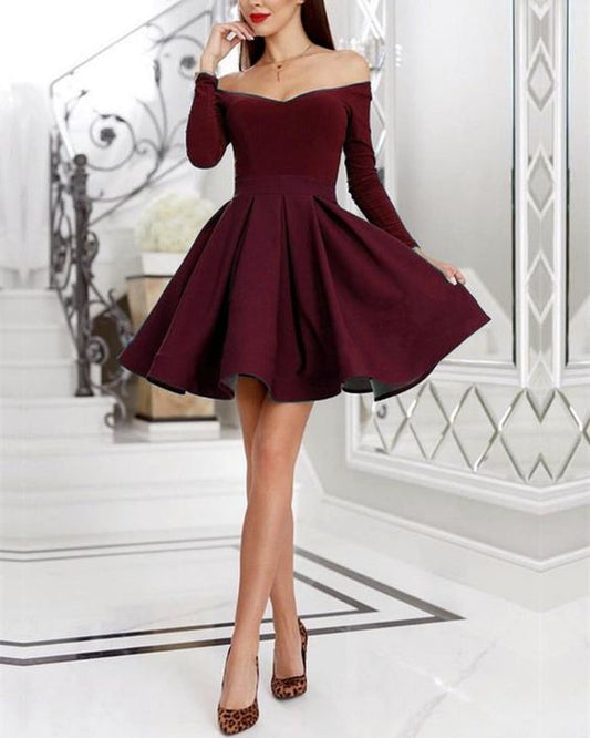 Short Satin Ruffles Homecoming Dresses With Velvet Sleeves cg94
