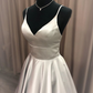Gray Prom Dress,Satin Prom Gown,A-Line Evening Dress,V-Neck Prom Gown   cg9442