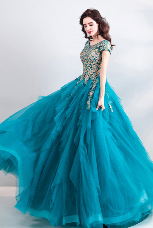 Charming Prom Dress,Tulle Prom Gown, A-Line Prom Dress,Appliques Wedding Gown   cg9456