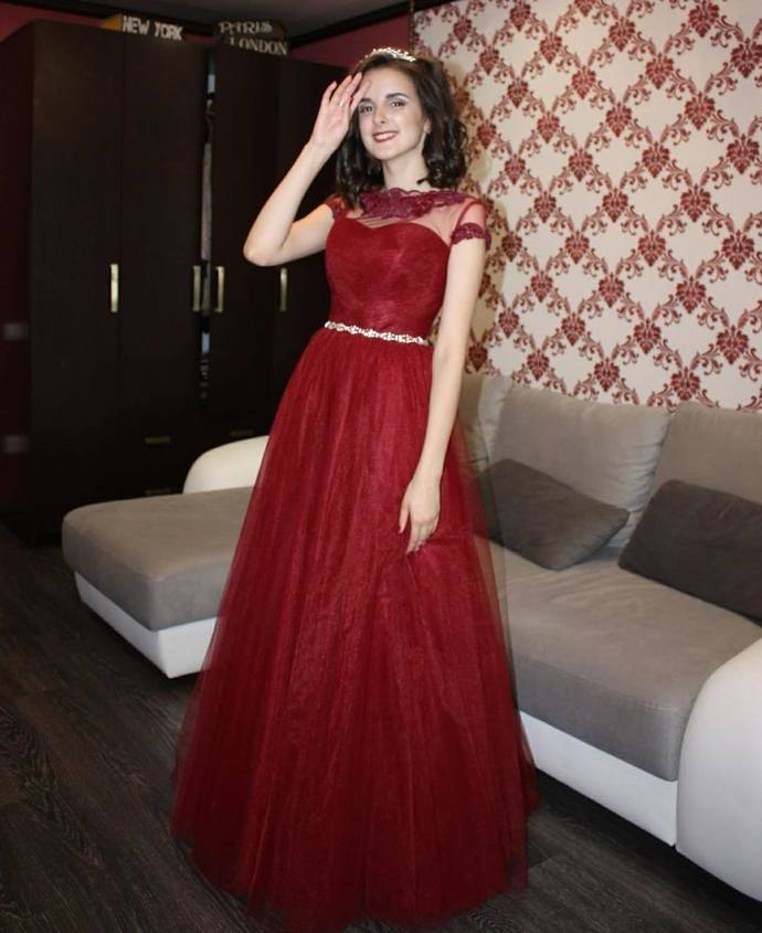 Red Prom Dress,Tulle Prom Gown, A-Line Prom Dress, O-Neck Prom Gown   cg9461