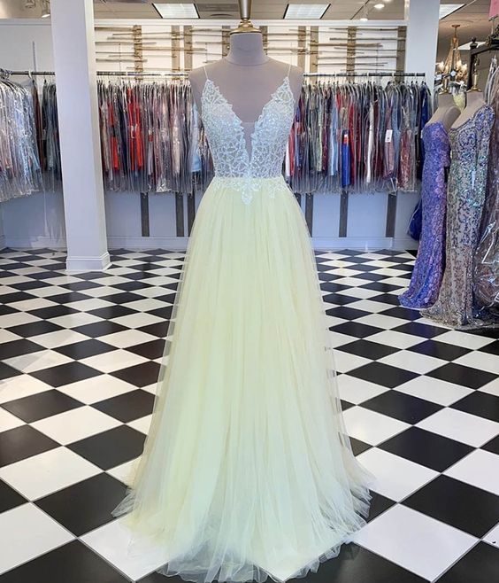 Yellow Tulle Sequins Long Prom Dress Formal Dress   cg9471
