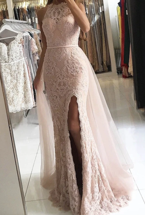 Pink tulle lace long prom dress evening dress   cg9503