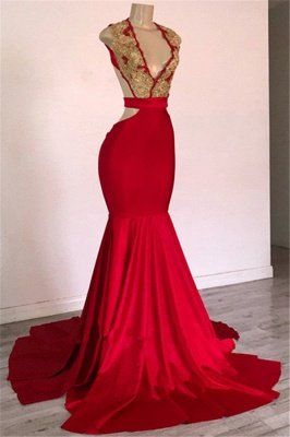 Burgundy Straps Appliques Backless Sexy Mermaid Prom Dresses   cg9512