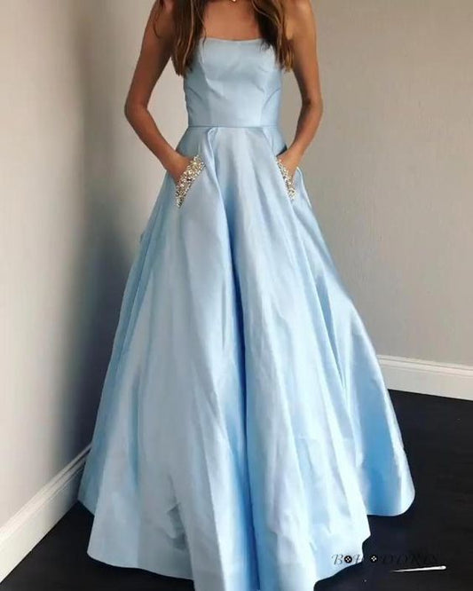 Elegant Blue Strapless Formal Prom Dress  cg9537