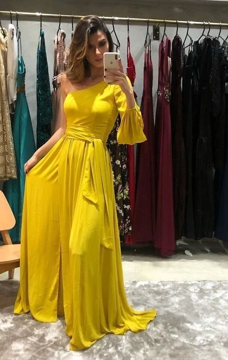 One Shoulder Yellow Prom Dress , Charming Prom Dress  cg9564