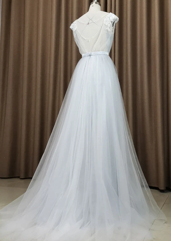 Beautiful Light Grey Tulle Long Party Dress, Light Grey Evening prom  Gown  cg9577