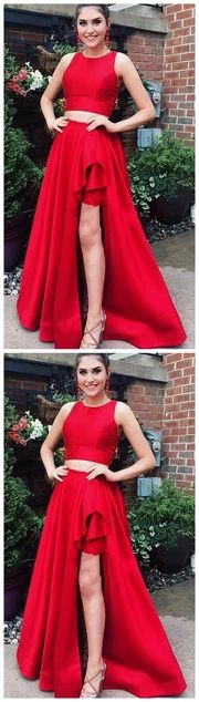 Elegant Red Two Piece Prom Dress, Special Design Long Evening Dress, Women Dress  cg9592
