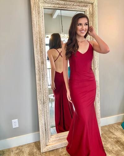 Elegant Mermaid Red Long Evening Dress with Cross Back  prom dress   cg9598