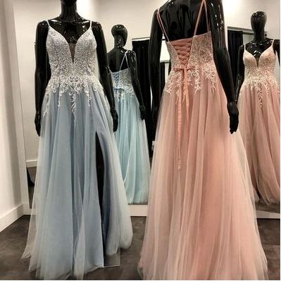 Blue Long Prom Dress with Lace Appliques Long Prom Gown  cg9615