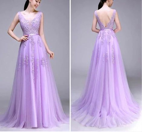 Cute Lilac Tulle V-neckline Handmade Prom Dress, Beautiful Prom Dress, Lovely Party Dress  cg9633