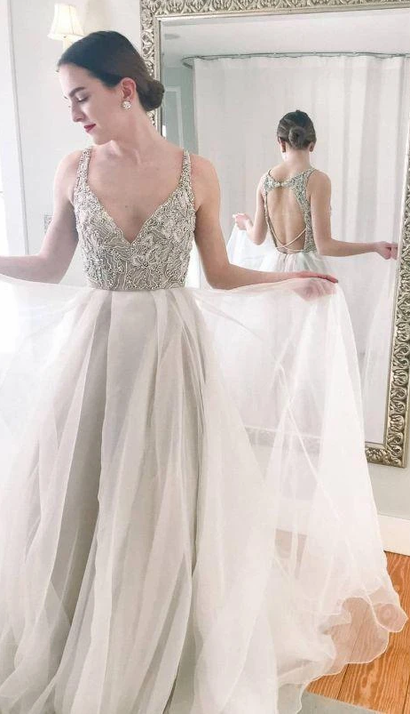 Beaded Top White Long Prom Gown with Backless   cg9659