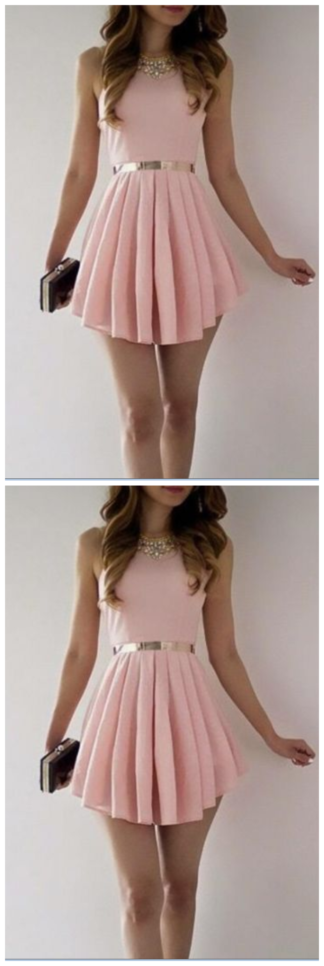 Simple A-Line Scoop Sleeveless Satin Pink Short Homecoming Dress With Pleats cg966