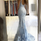 Blue lace long prom dress mermaid evening dress  cg9663
