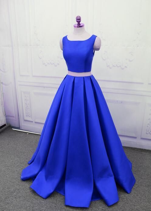 Two Pieces Royal Blue Satin Long Prom Dress, Elegant Long Prom Gowns    cg9678