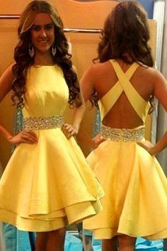 New Arrival Yellow Dress,Evening Formal Dress,Backless Dress,Mini Sexy Gown,Homecoming Dress  cg9680