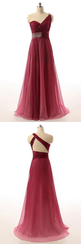 Burgundy Tulle Open Back One Shoulder A Line Evening Dress, Prom Dress   cg9686