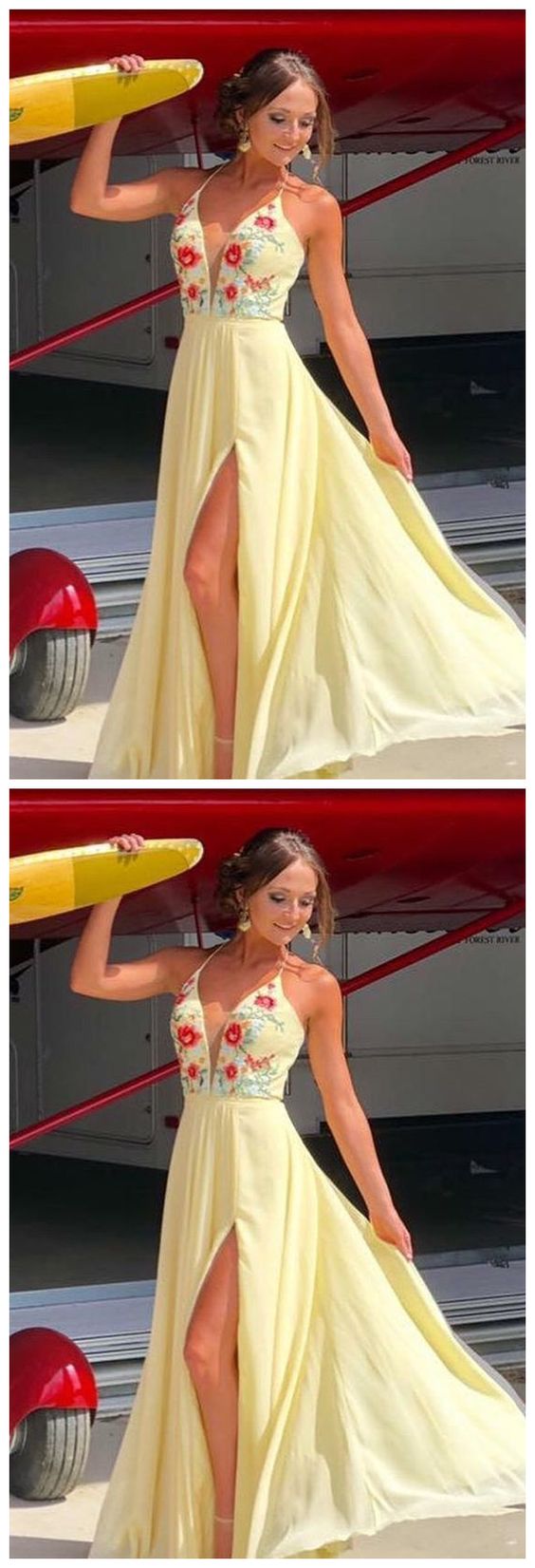 Chiffon Long Prom Dress, Yellow Prom Dress  cg9711