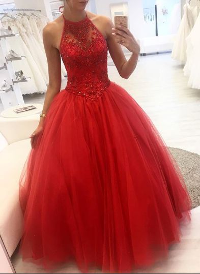 Halter Red Prom Dress,Long Evening Dress,Evening Dress,Sweet 16 Dress,Long Prom Dresses,Quinceanera Dresses  cg9718