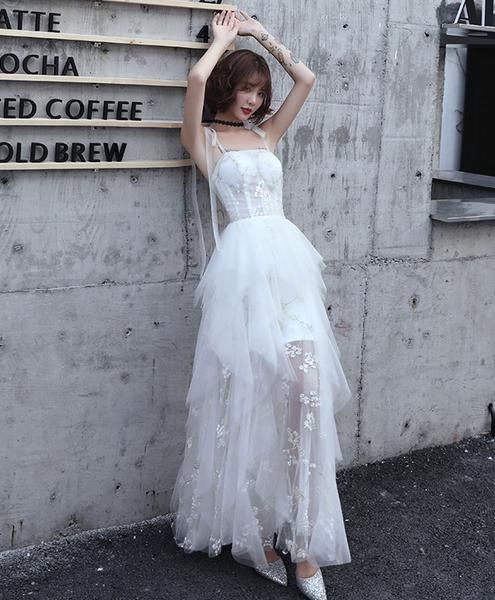 White sweetheart tulle prom dress white formal dress  cg9720