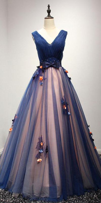 Beautiful Ball Gown V-neck Sleeveless Appliques Bowknot Long Tulle Prom Dress/Evening Dress   cg9753
