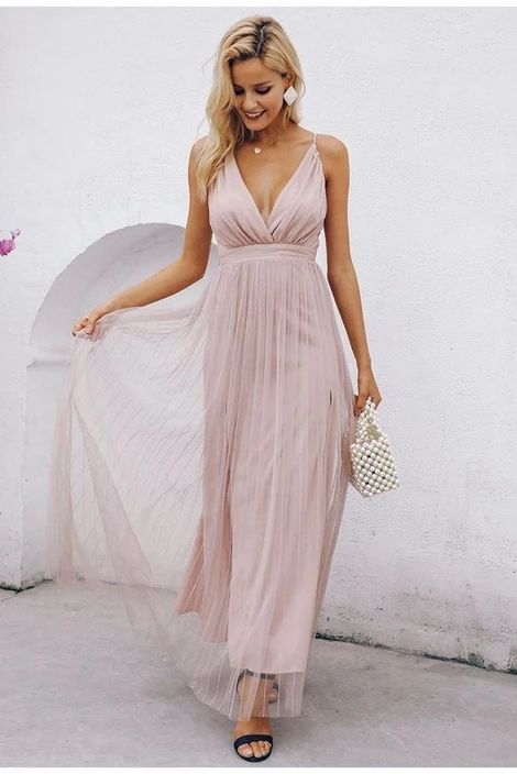 Pink Elegant V Neck Prom Dress   cg9756
