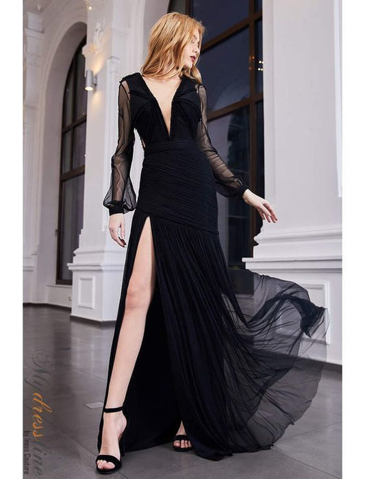 A Line V Neck Black Prom Dresses   cg9789