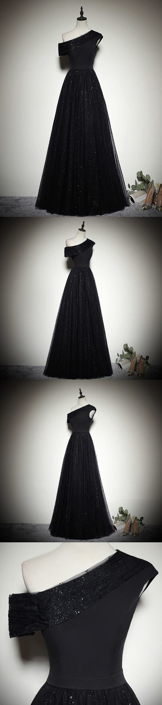 One Shoulder Black Sparkly Prom/Evening Dress   cg9809