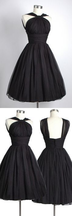 Vintage Knee-Length Sleeveless Open Back Black Homecoming Dress   cg9817